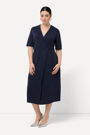 Ulla Popken Faux Wrap Dress in Navy