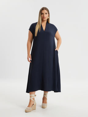 Mat V-Neck Maxi Dress in Navy