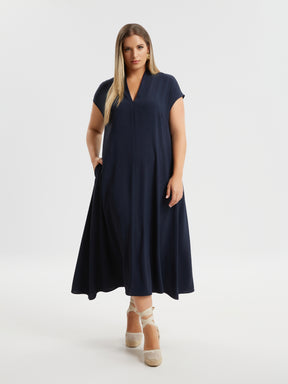 Mat V-Neck Maxi Dress in Navy