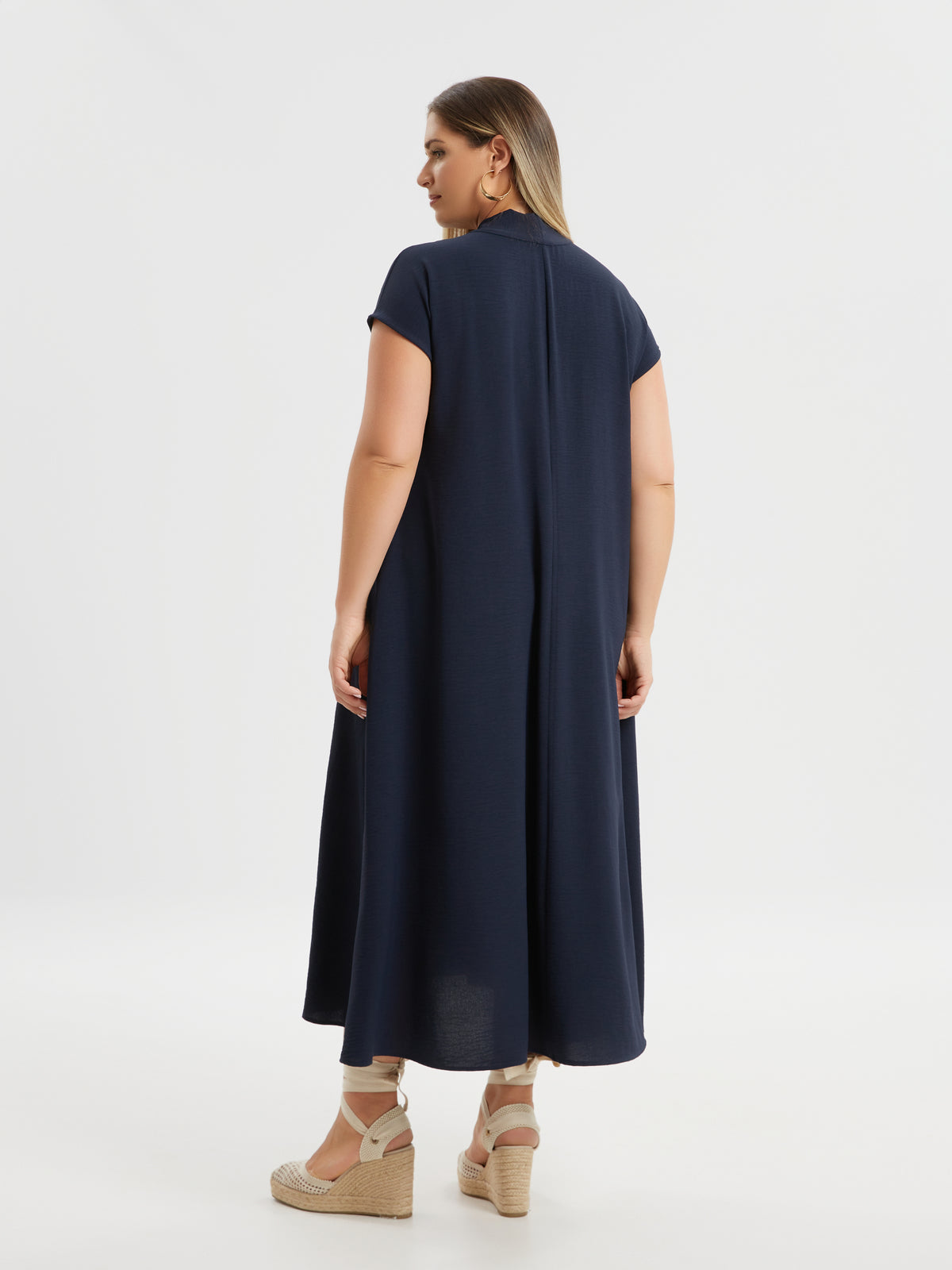 Mat V-Neck Maxi Dress in Navy