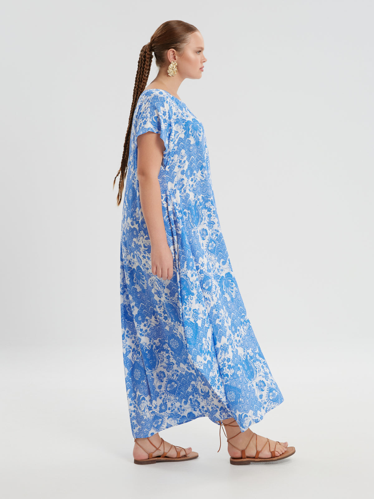 Mat Blue Print Maxi Dress