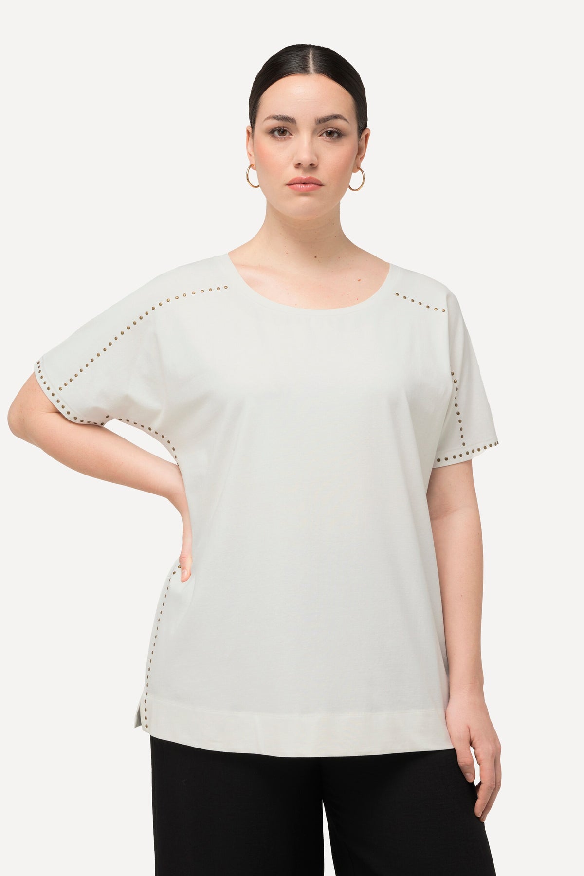 Ulla Popken Studded T-shirt in White