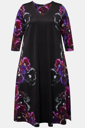 Ulla Popken Slinky Floral Black Dress