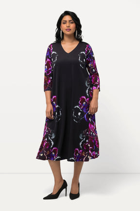 Ulla Popken Slinky Floral Black Dress