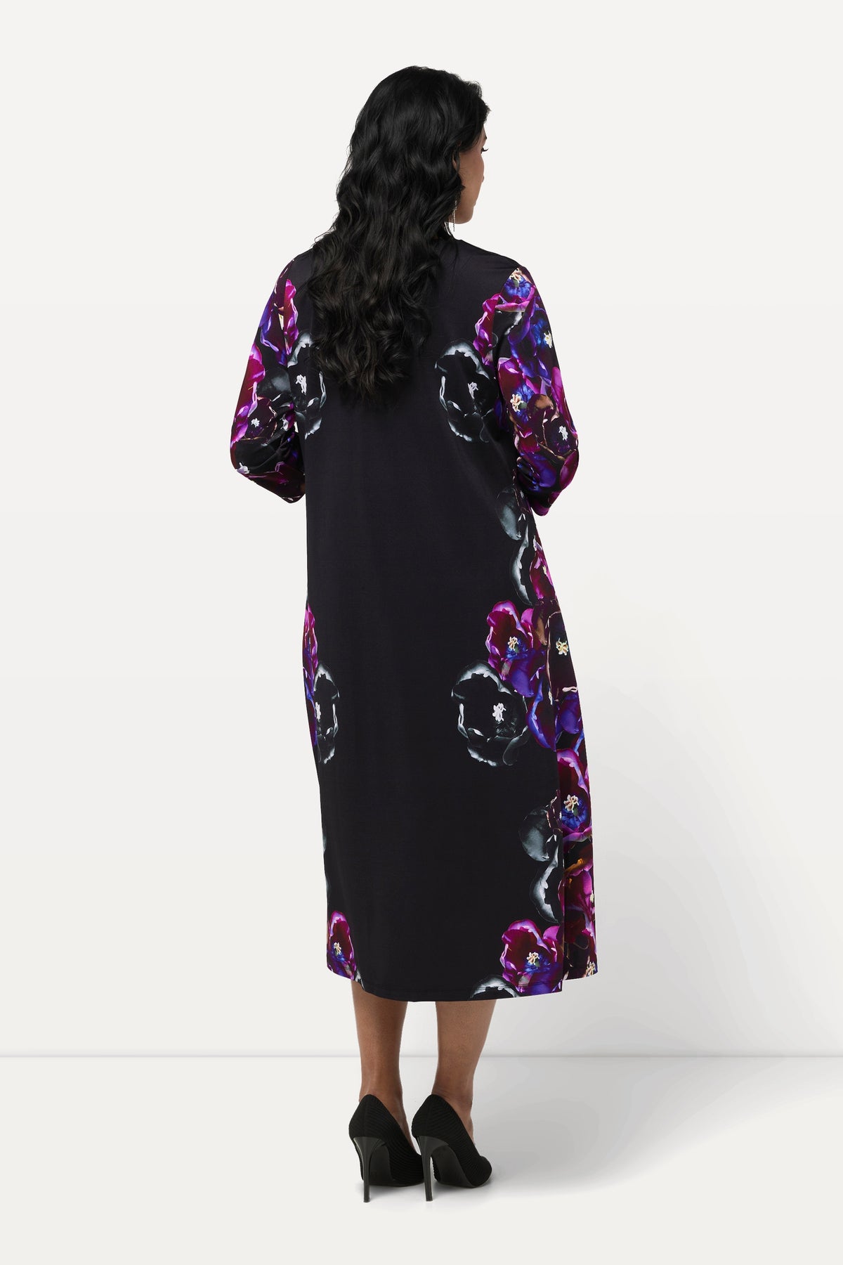 Ulla Popken Slinky Floral Black Dress