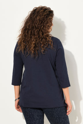 Ulla Popken Peace & Love Cotton Top in Navy