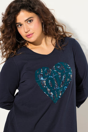 Ulla Popken Peace & Love Cotton Top in Navy