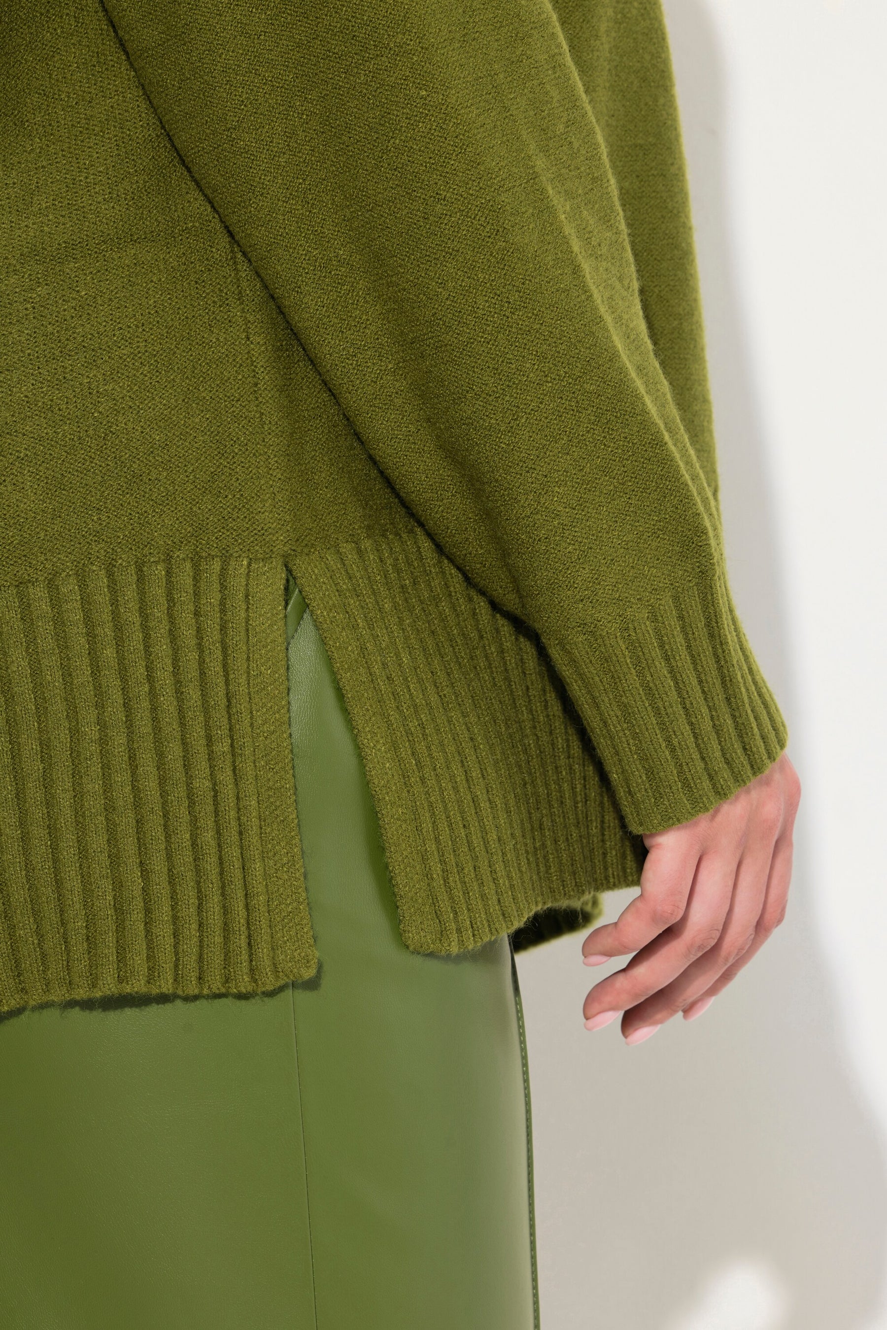 Ulla Popken High Neck Knit Sweater in Green