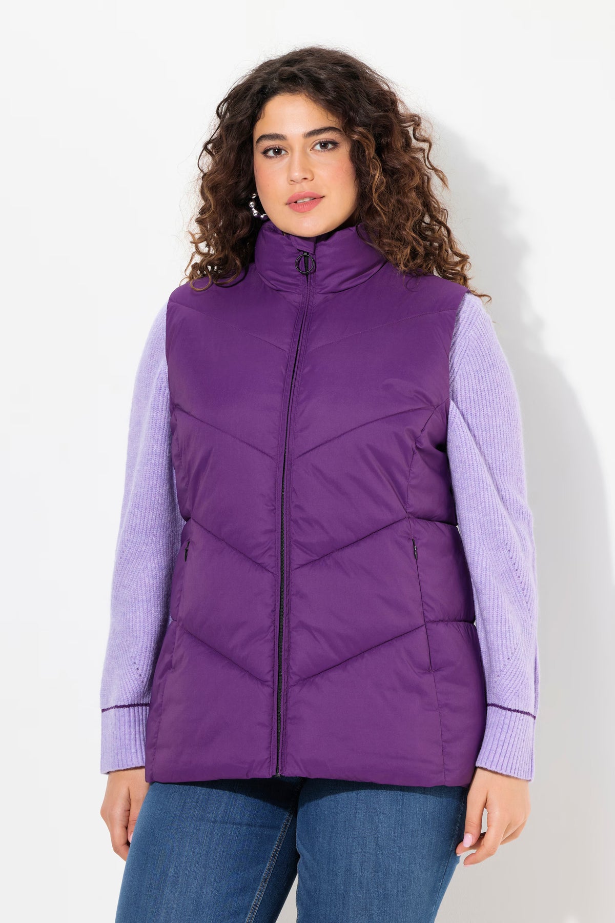 Ulla Popken High Collar Gilet in Purple