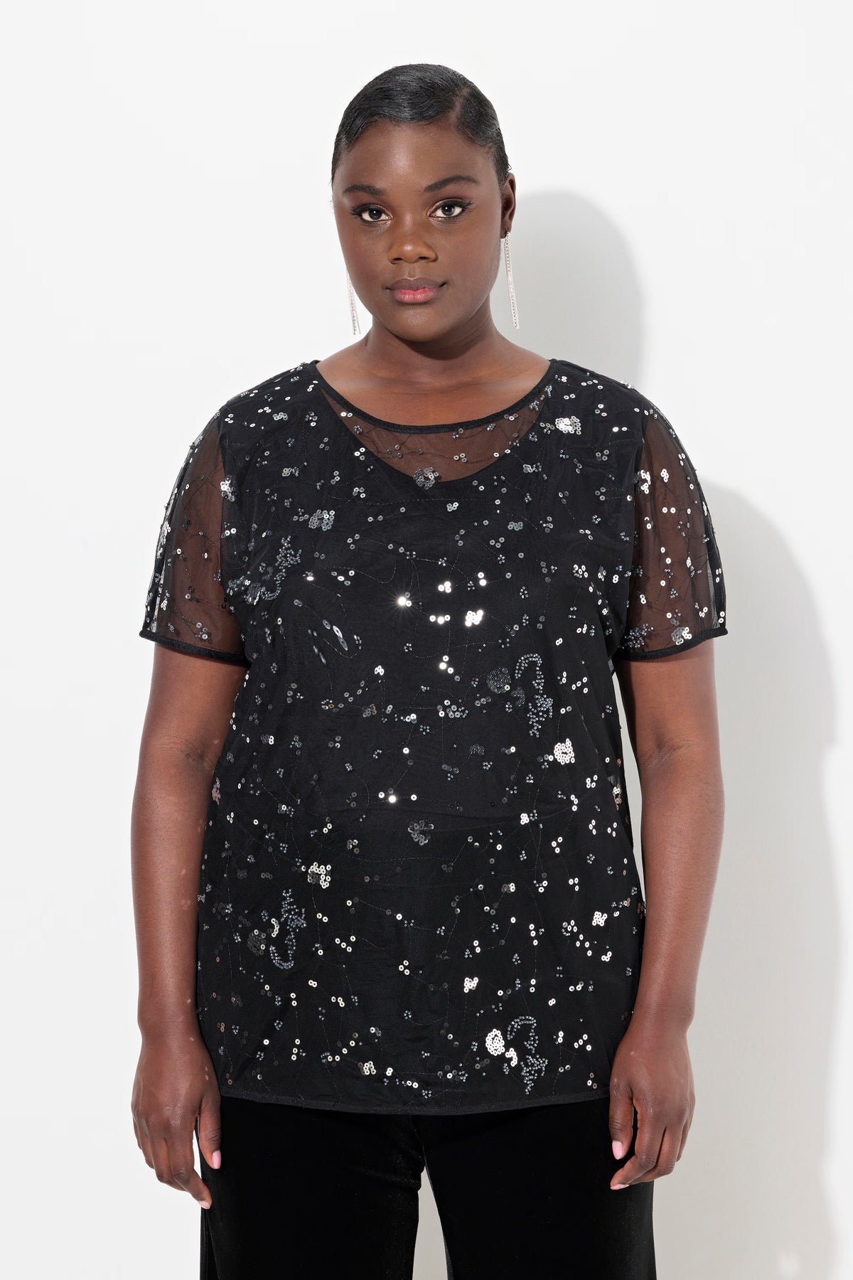 Ulla Popken Sequined Blouse in Black