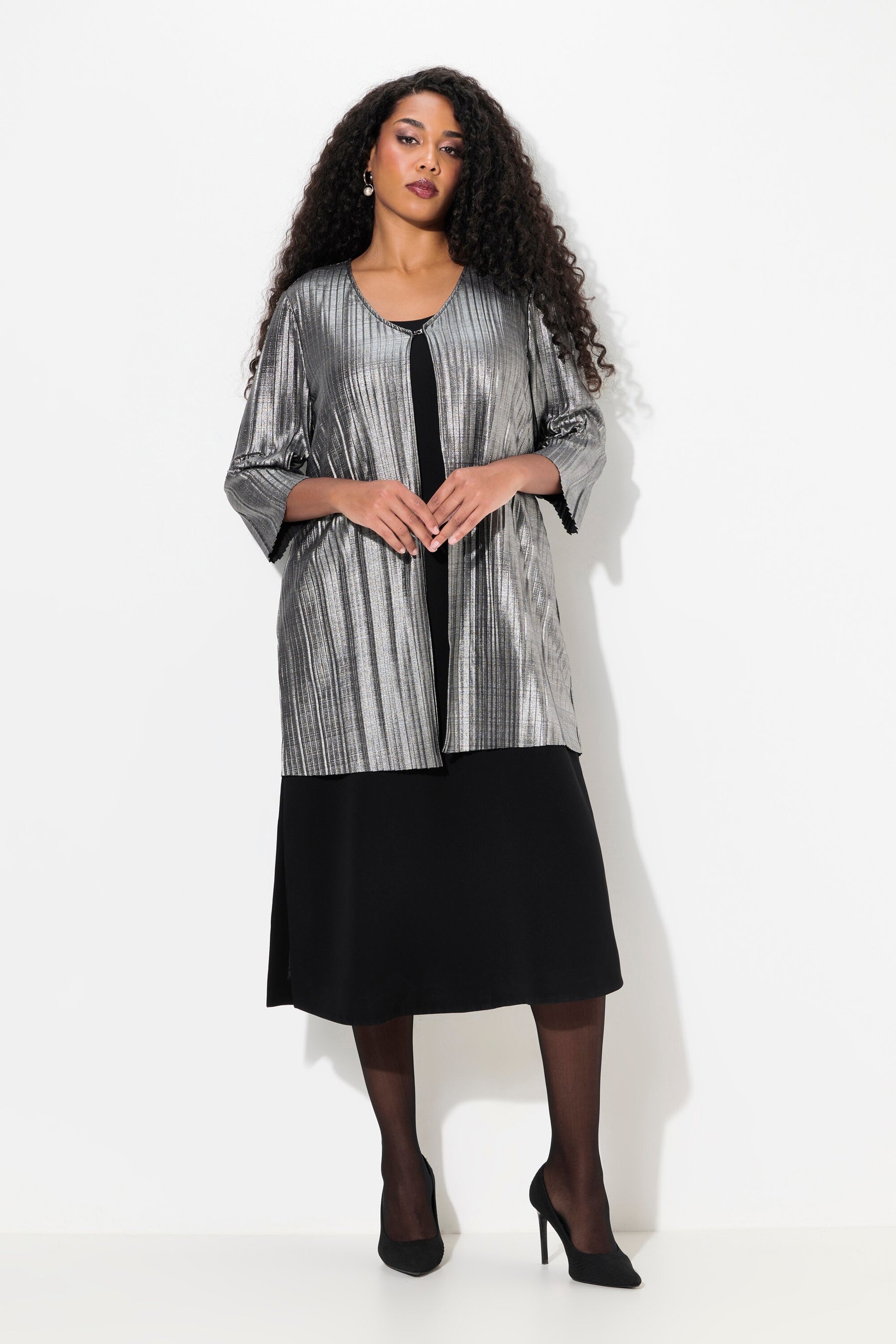 Ulla Popken Pleated Jacket in Silver