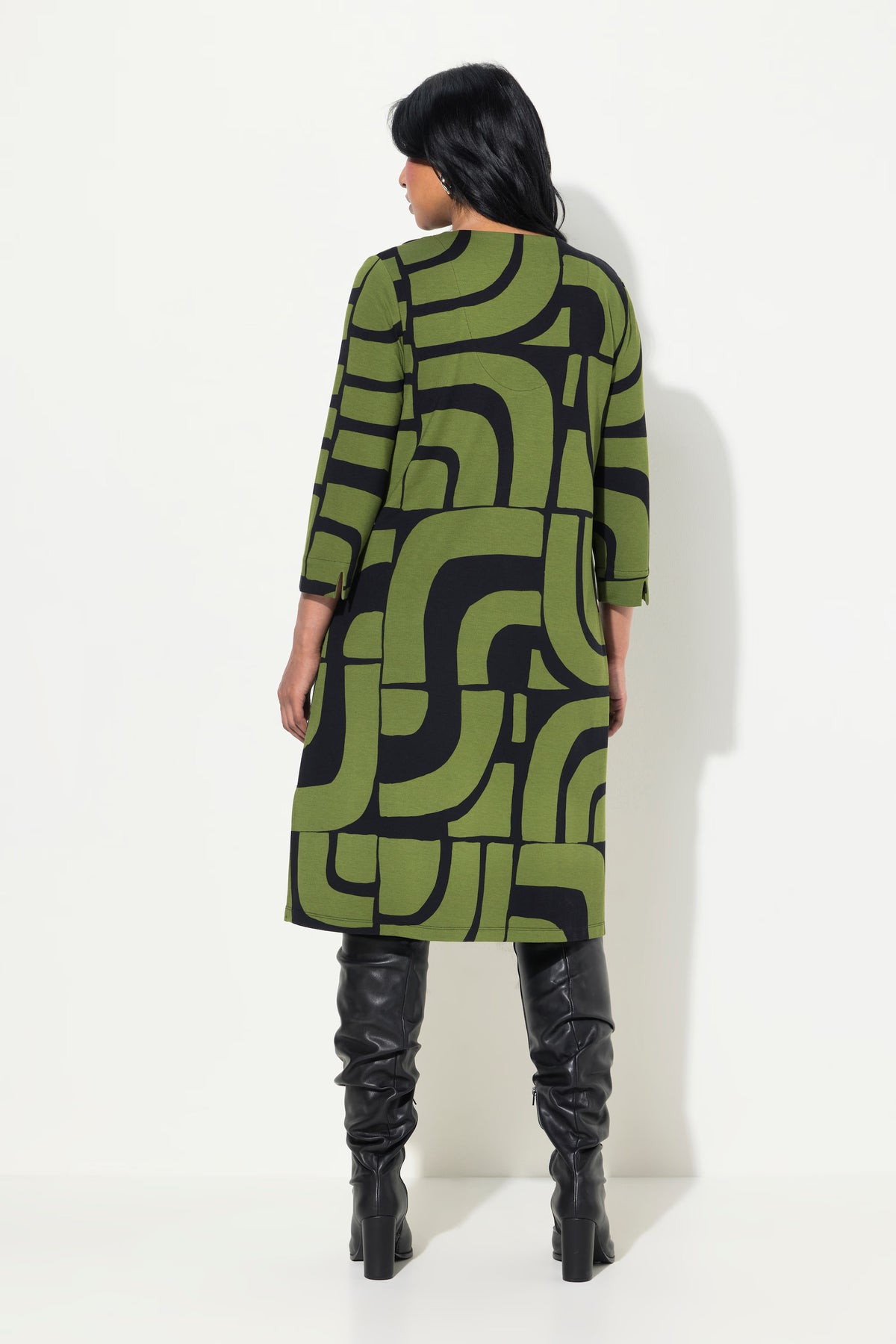 Ulla Popken Dress in Geo Print - Green and Black