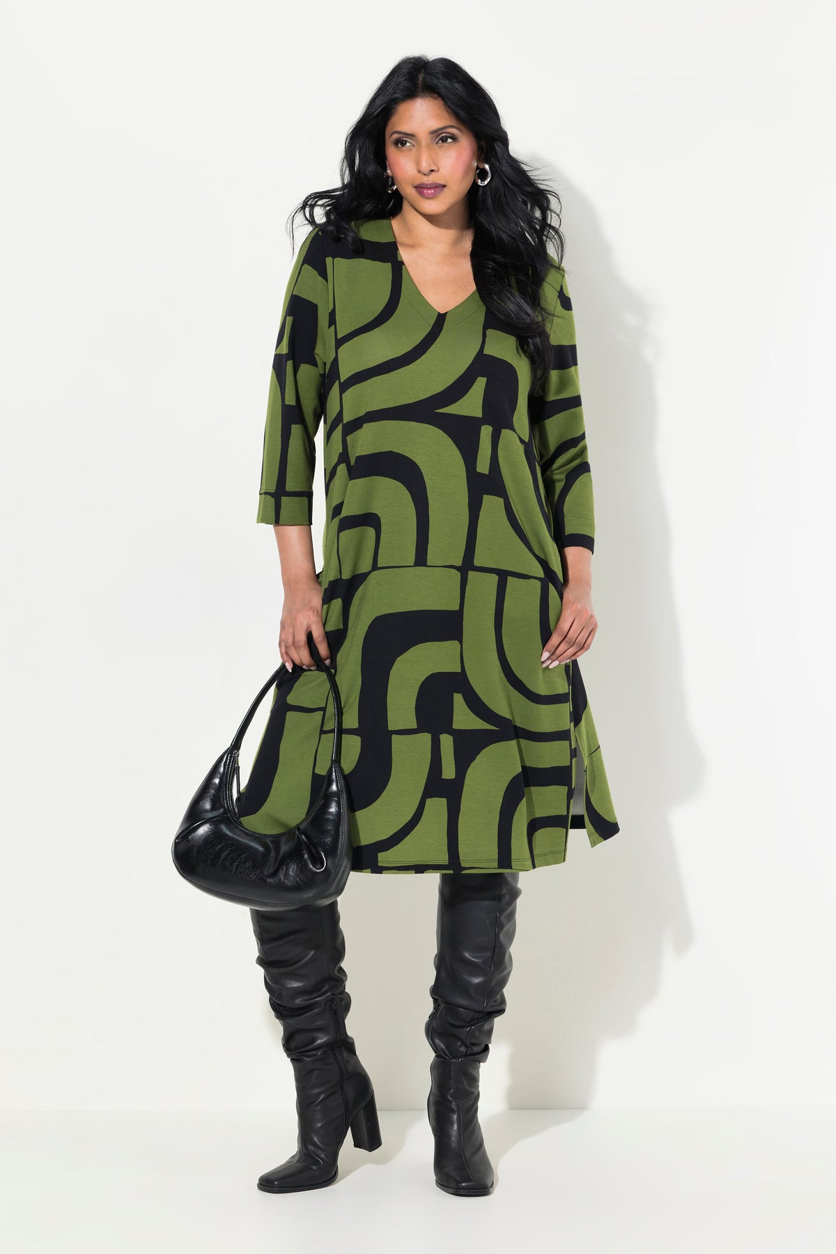 Ulla Popken Dress in Geo Print - Green and Black