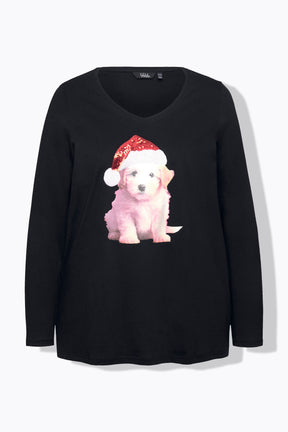 Ulla Popken Christmas Puppy Top in Black