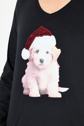 Ulla Popken Christmas Puppy Top in Black