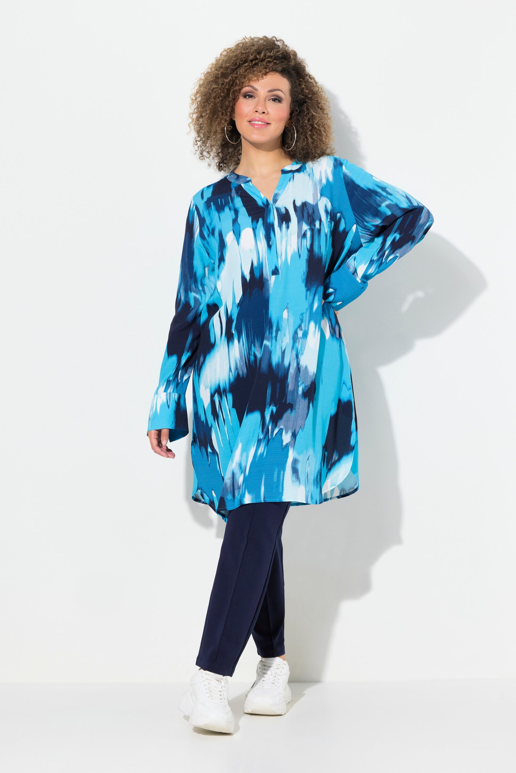 Ulla Popken Long Line Tunic in Blue