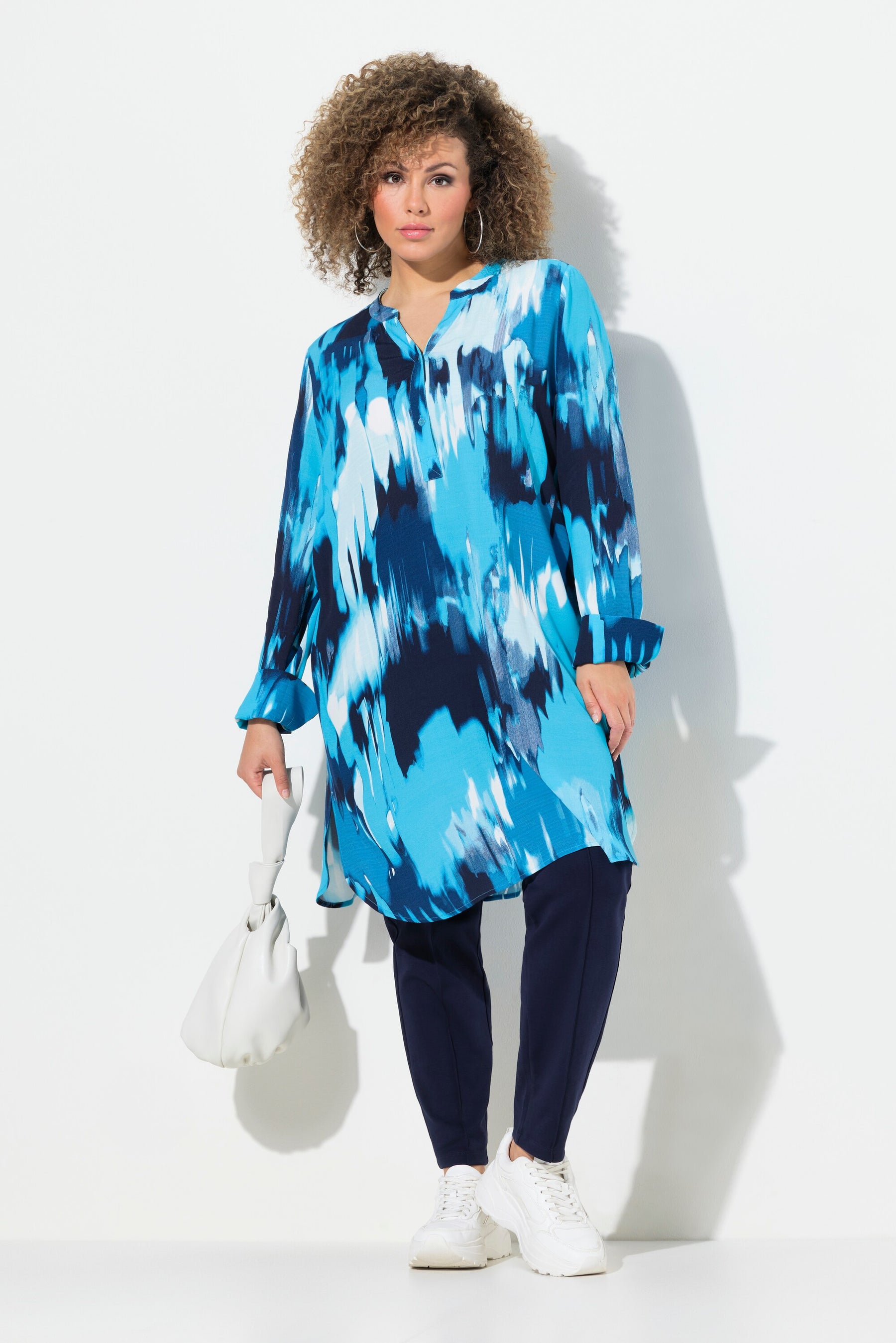 Ulla Popken Long Line Tunic in Blue