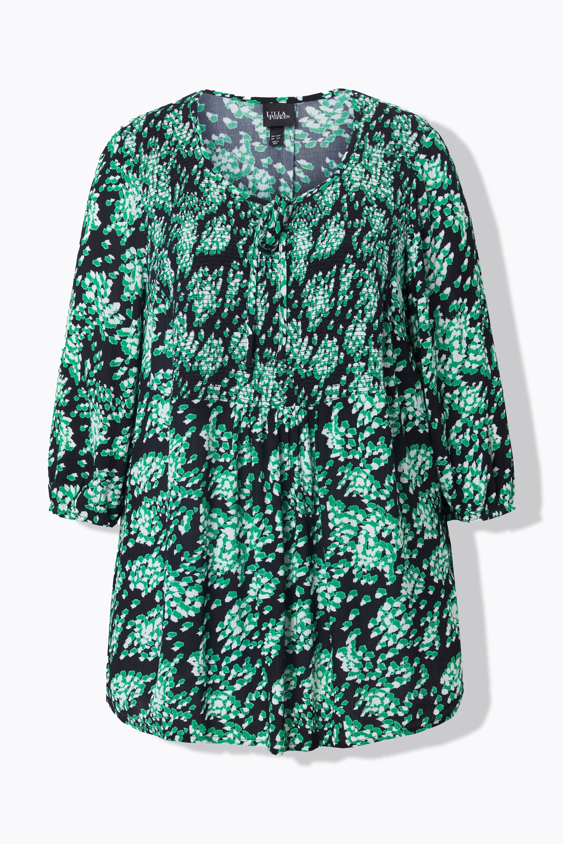 Ulla Popken Smocked Blouse in Green