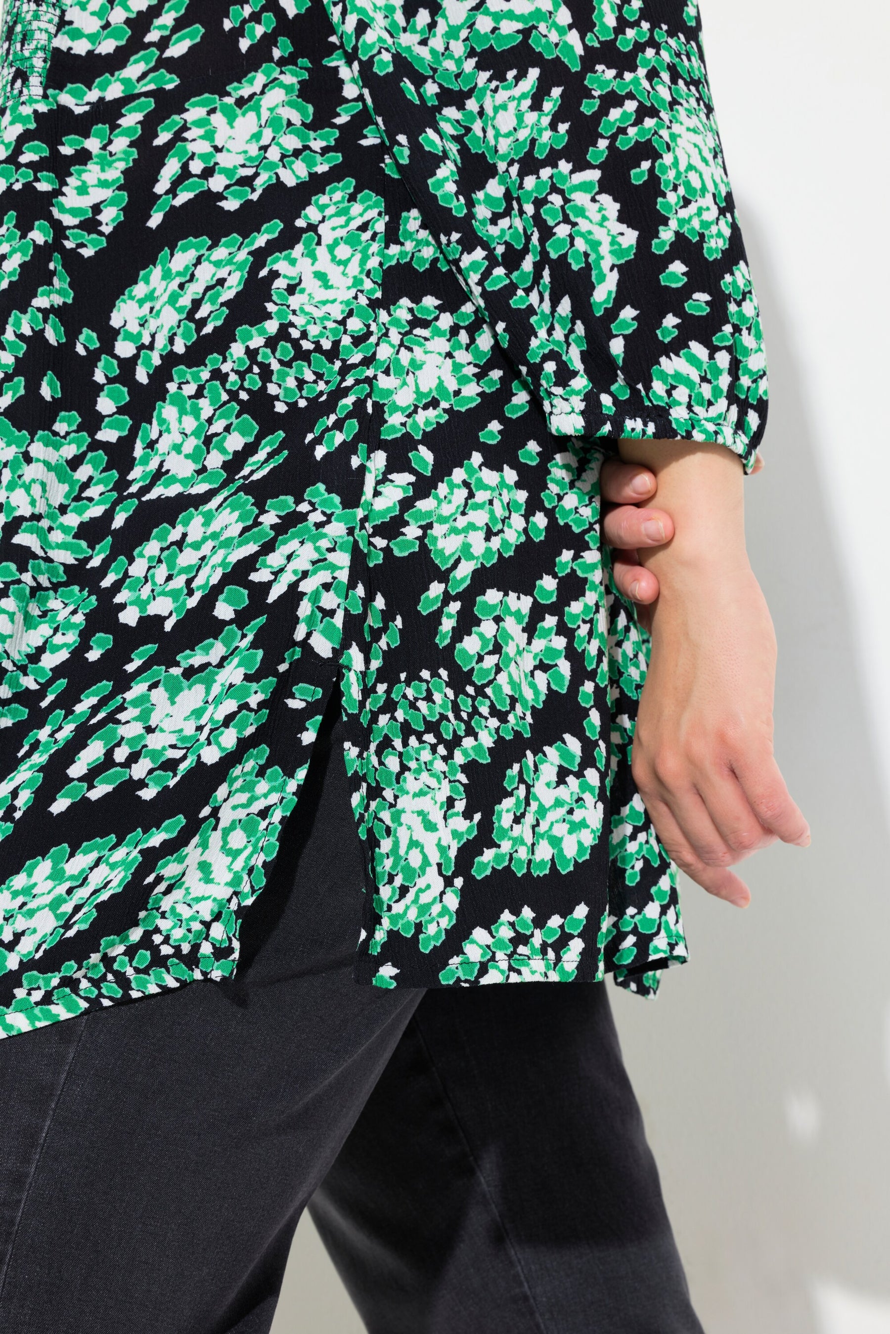 Ulla Popken Smocked Blouse in Green