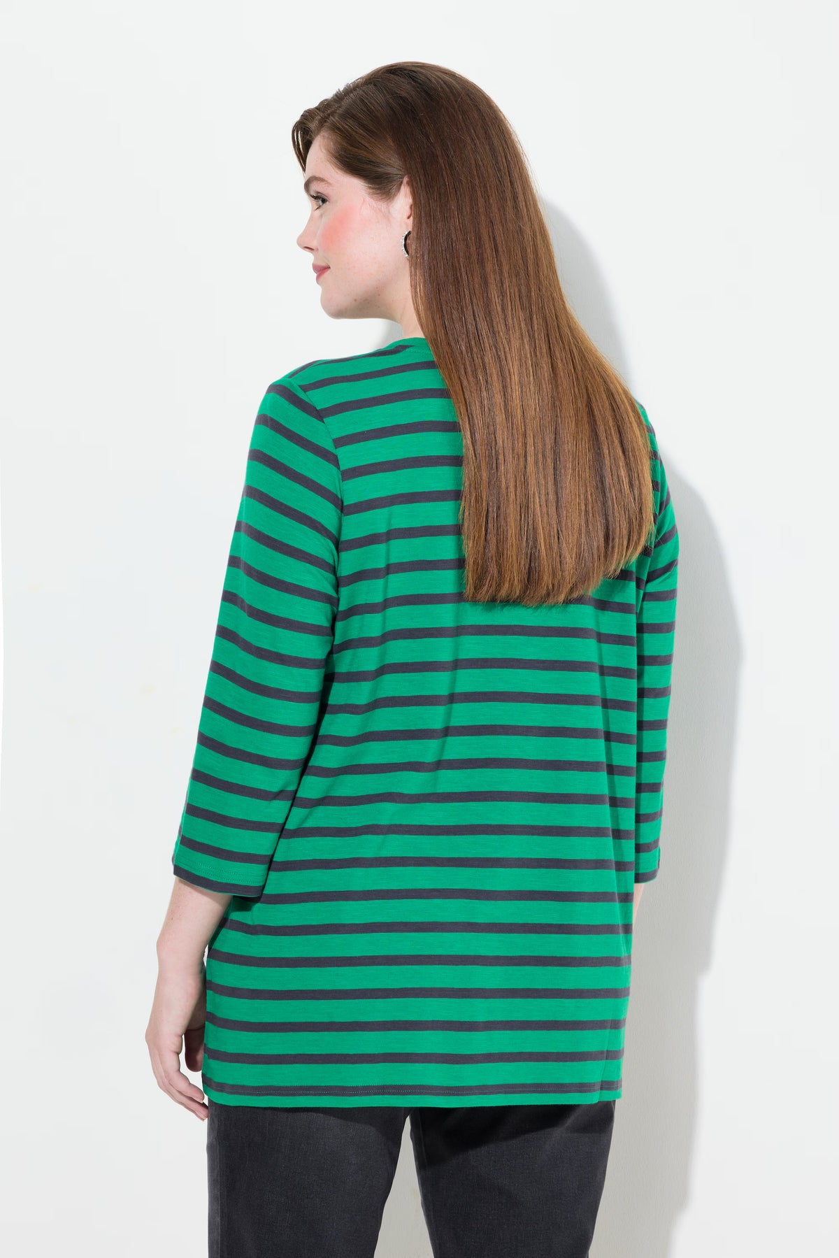 Ulla Popken Green and Navy Striped Shirt