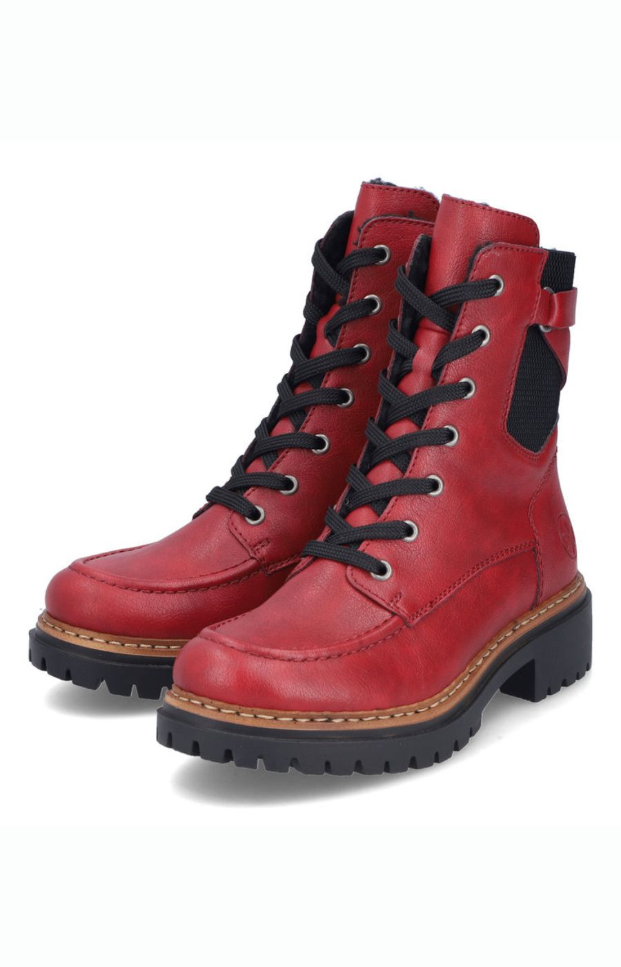 Rieker Biker Lace Up Boot in Red