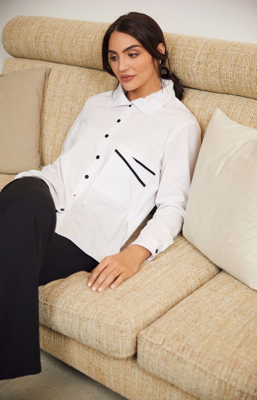 Ora Black Button White Shirt