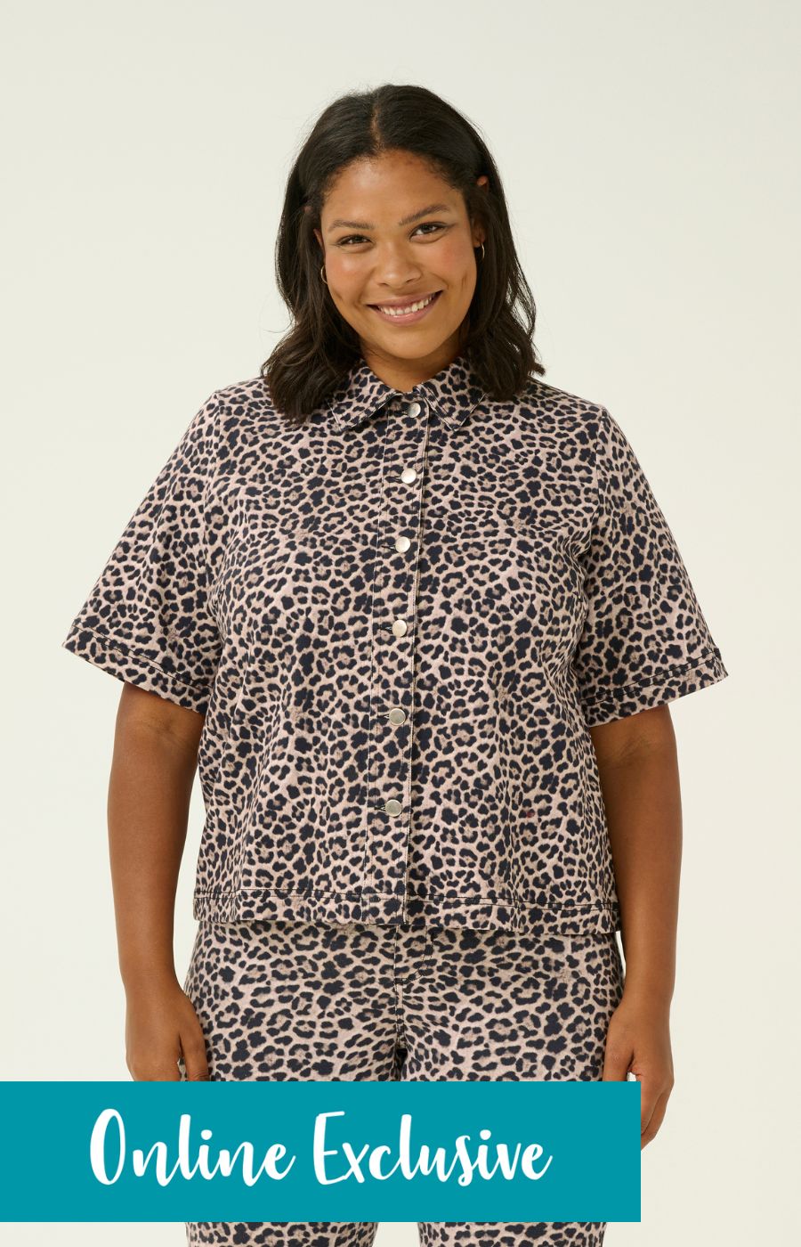 Kaffe Curve Linima Denim Shirt in Leopard