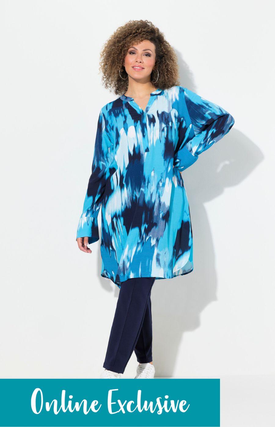 Ulla Popken Long Line Tunic in Blue