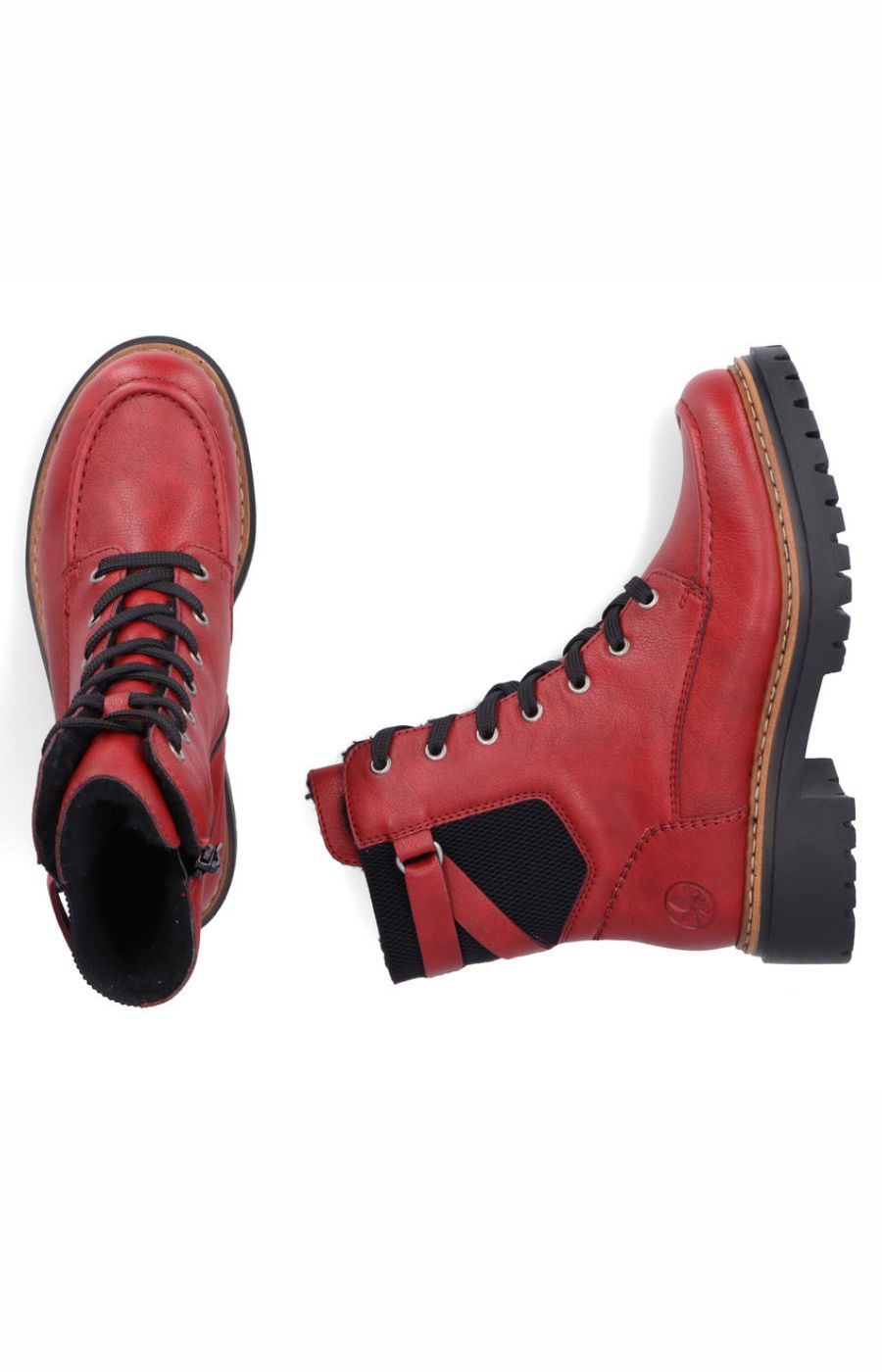 Rieker Biker Lace Up Boot in Red