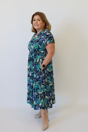 Dani Dress in Blue Leaves