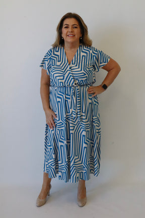 Dani Dress in Blue and White