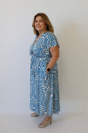 Dani Dress in Blue and White