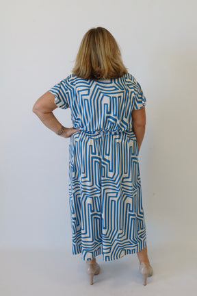 Dani Dress in Blue and White