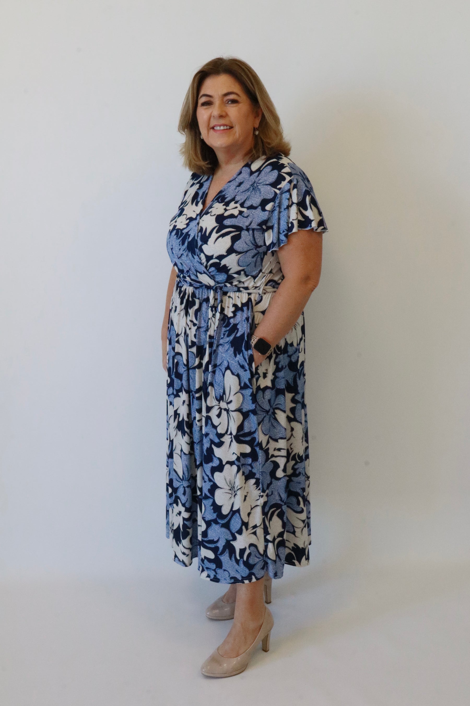 Dani Dress in Navy Flowers