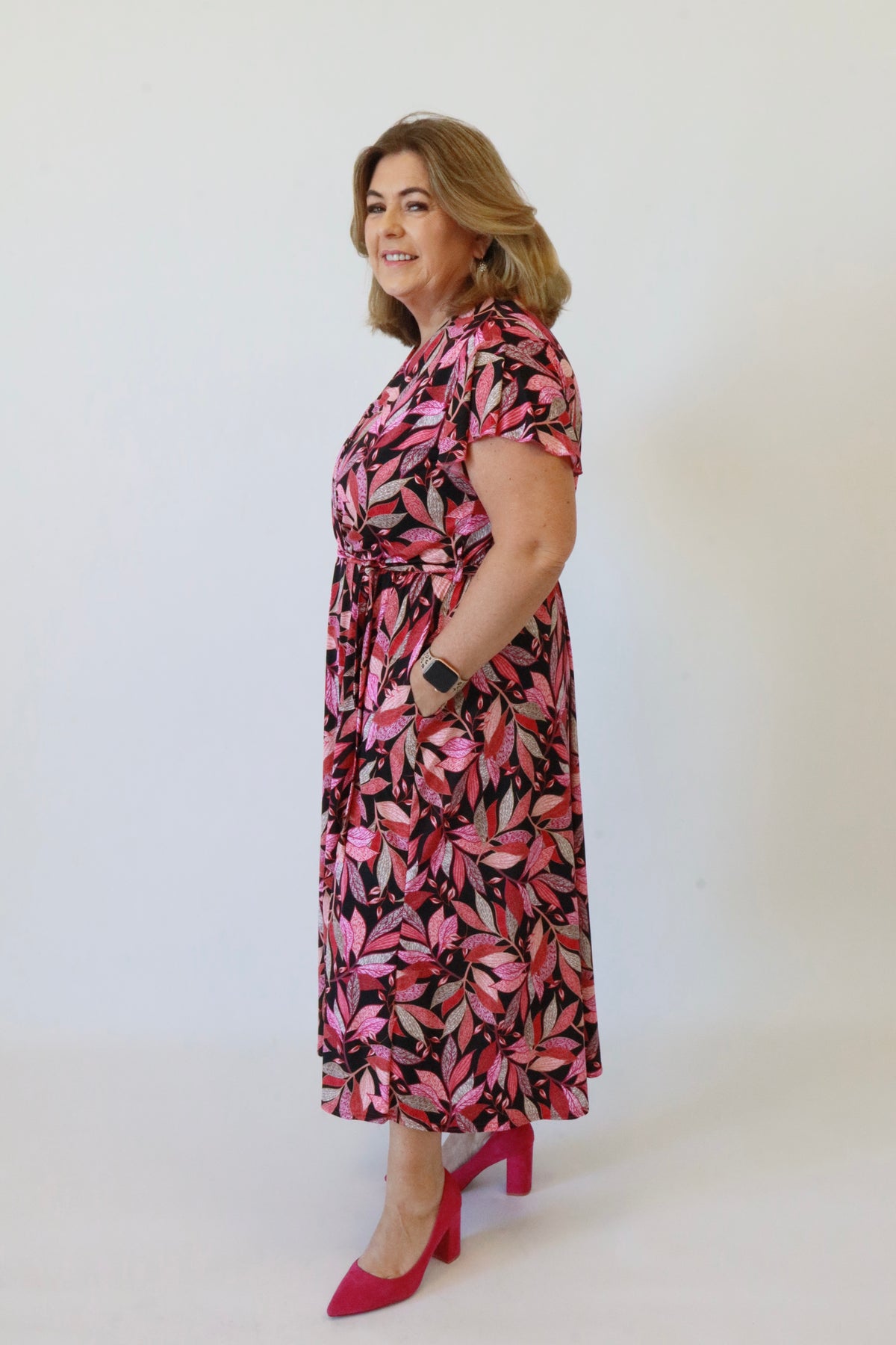 Dani Dress in Pink Leaves