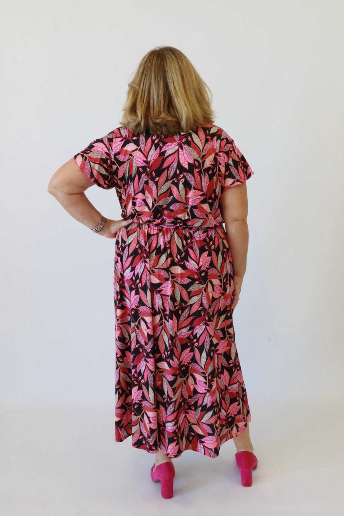 Dani Dress in Pink Leaves