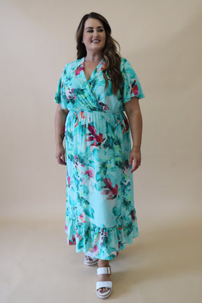 Linda Faux Floral Wrap Dress in Mint