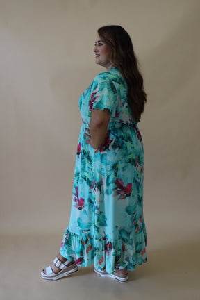 Linda Faux Floral Wrap Dress in Mint