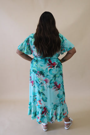 Linda Faux Floral Wrap Dress in Mint