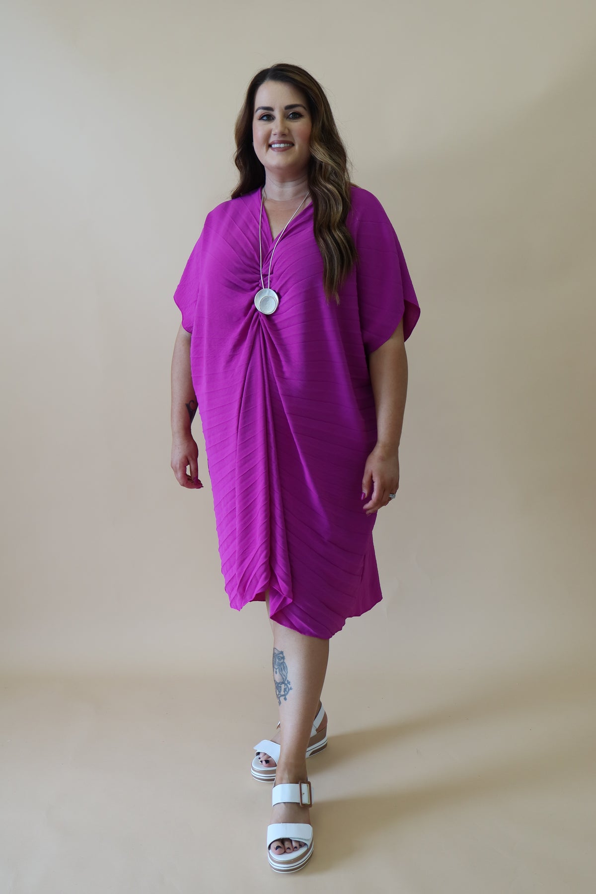 Sadhbh Pleated Oversized Tunic in Magenta