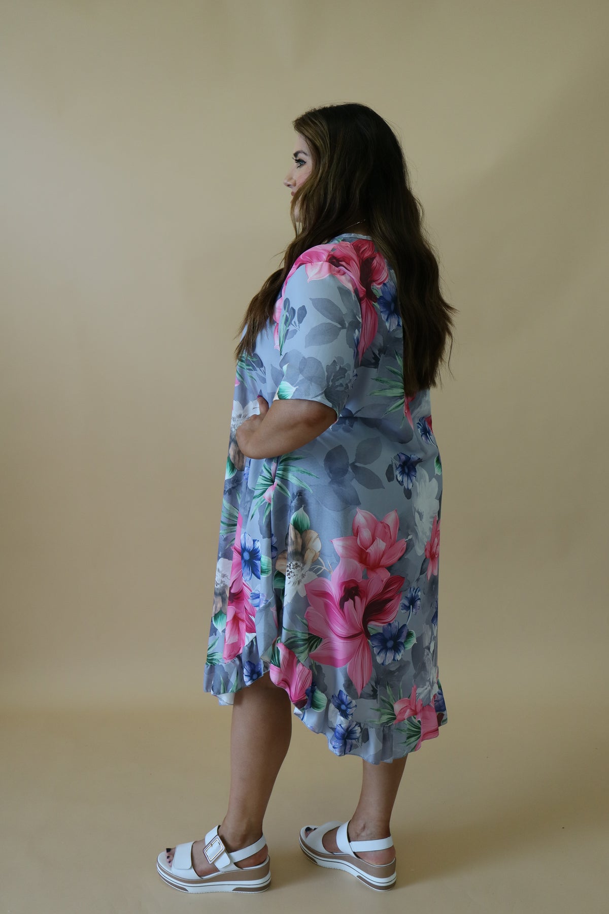 Angie Floral Dress in Grey
