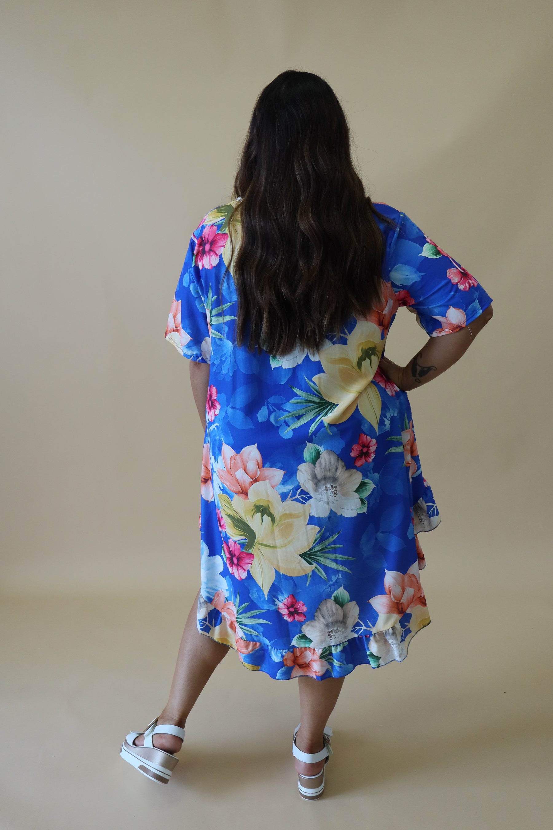 Angie Floral Dress in Royal Blue