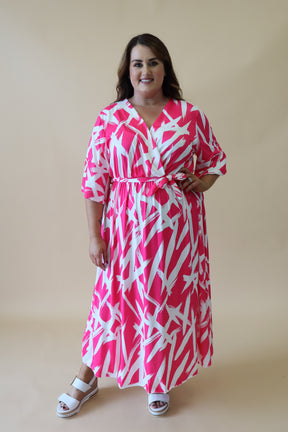 Mali Faux Wrap Dress in Pink Print