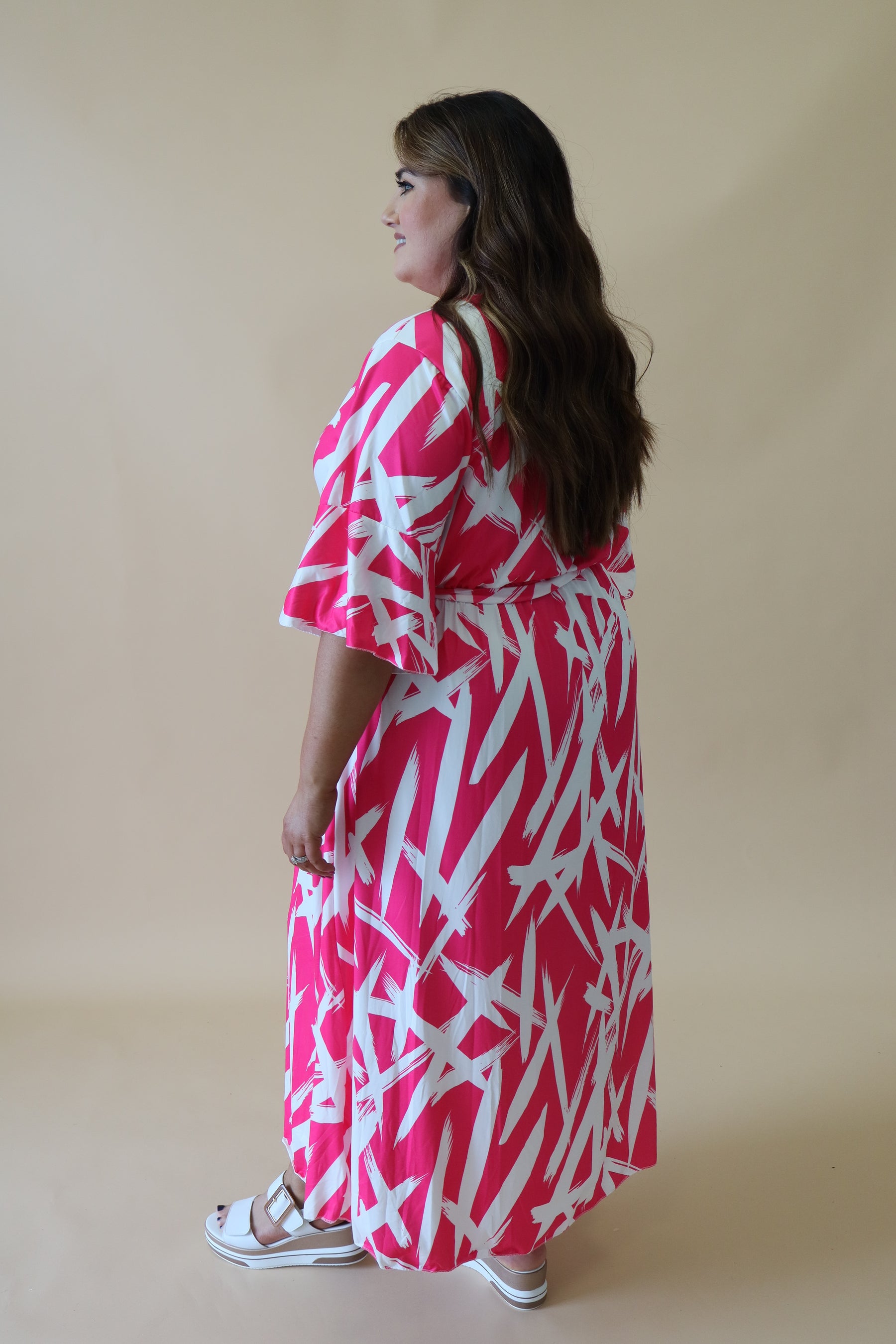 Mali Faux Wrap Dress in Pink Print