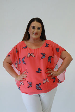 Butterfly Magic Blouse in Coral