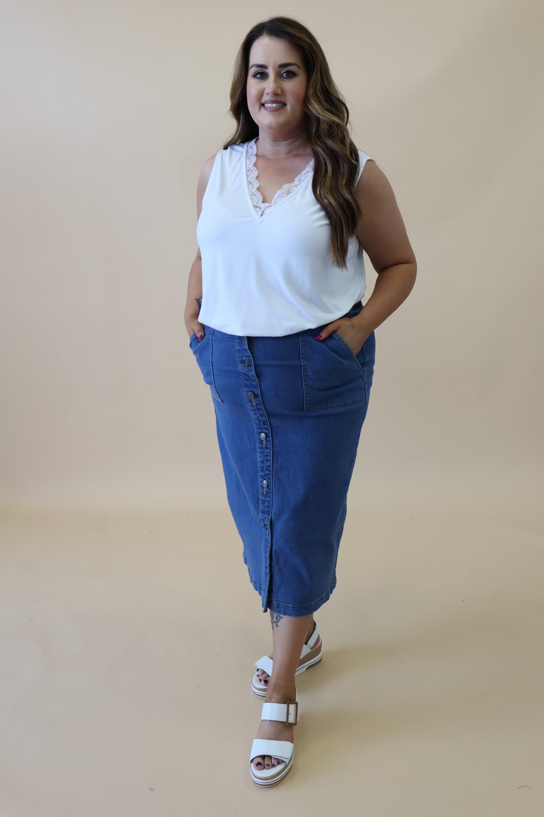 Pinns Button Up Denim Skirt In Blue