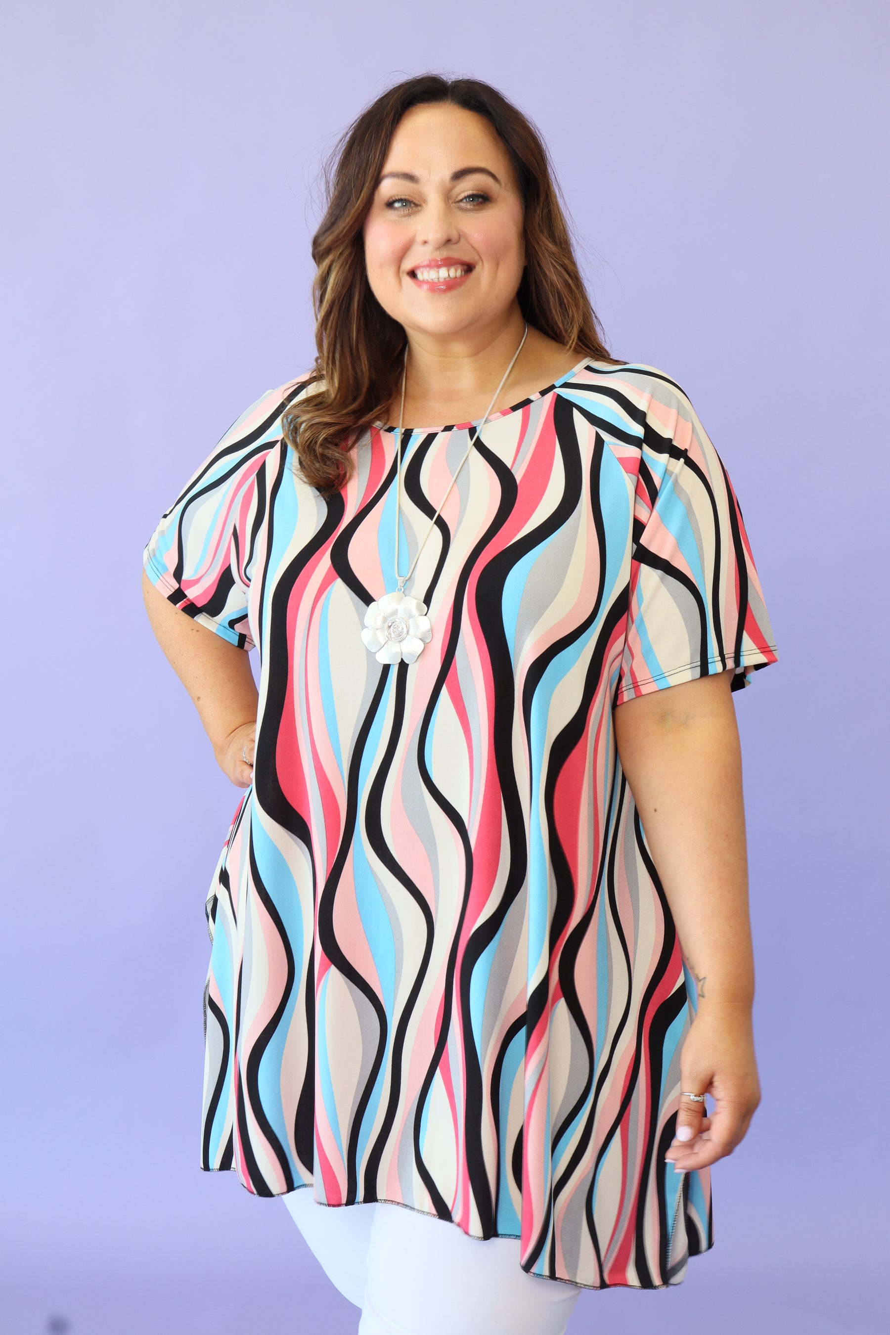 Sheila Tunic in Pink Wavy Print