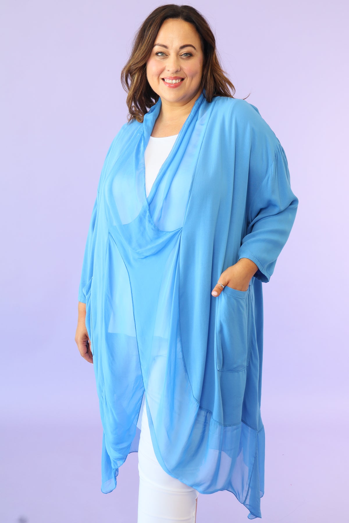 Jayla Draped Poncho in Blue