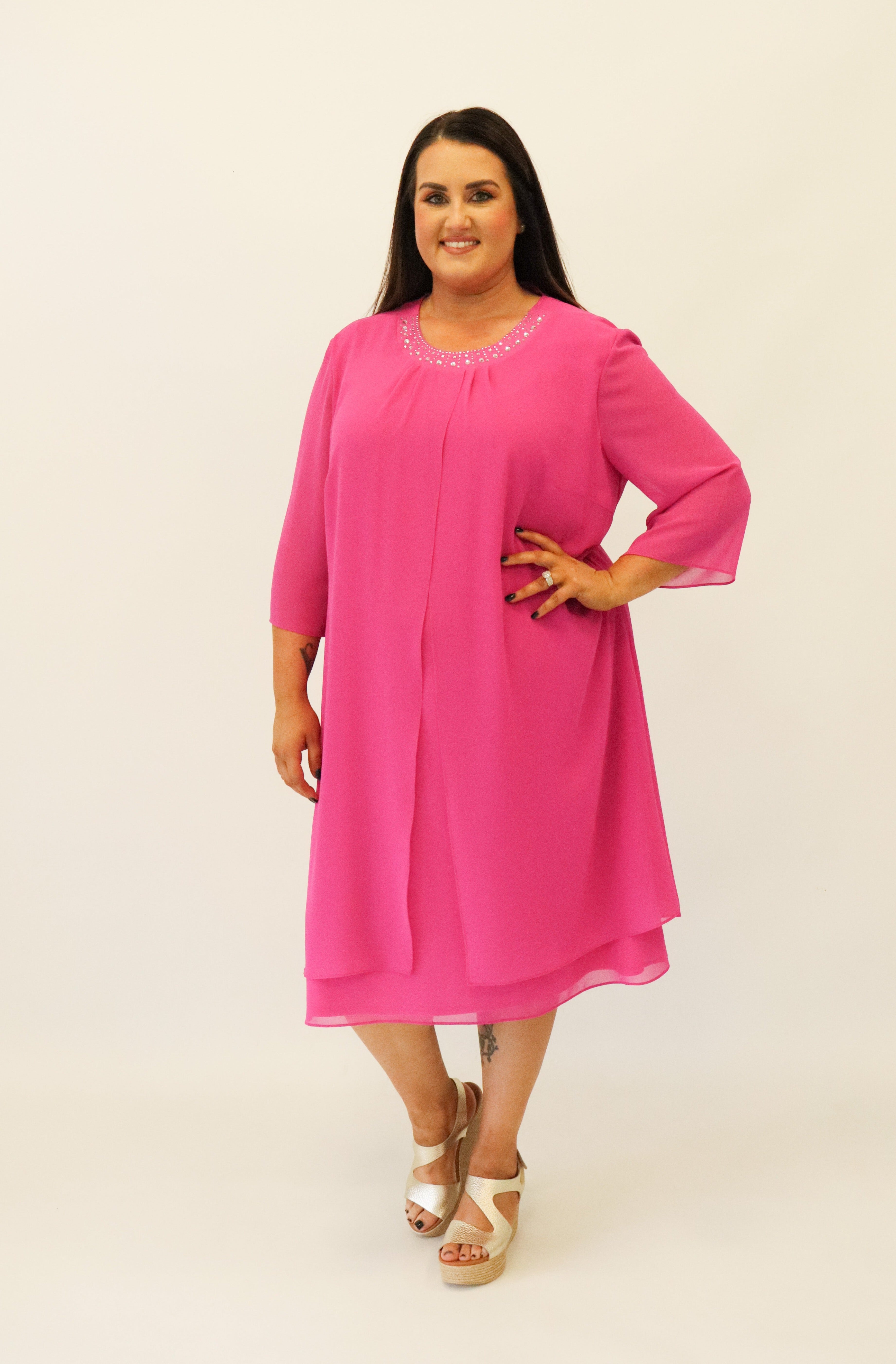 Godske Pink Diamanté Dress| Plus Size Dresses | Wardrobeplus.ie