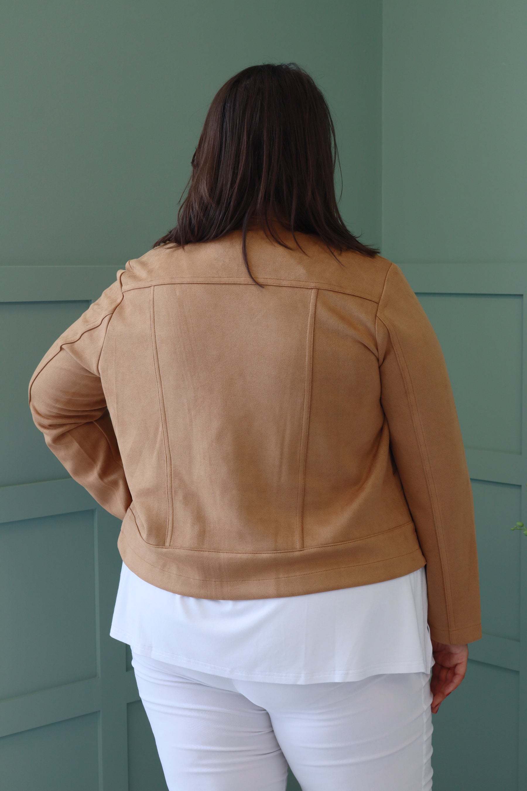 Amber Suede Biker Jacket in Camel